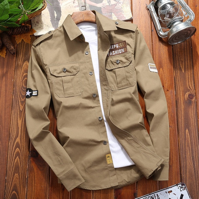 Men's Cotton Military Shirt Khaki